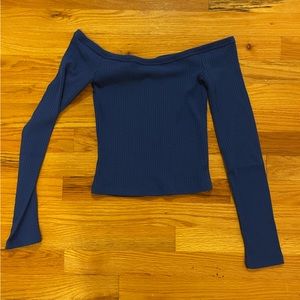 Blue off the shoulder ribbed top